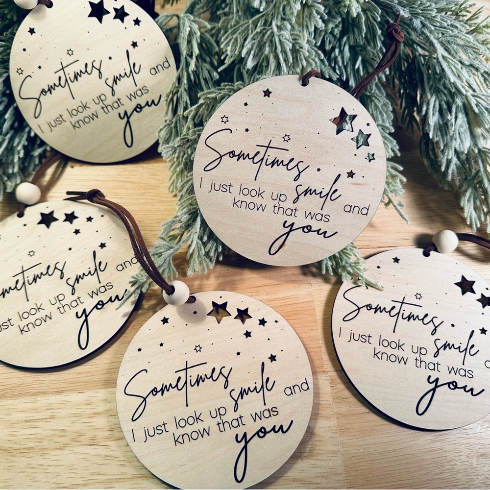 Rustic Brown Holiday Ornaments with Sentimental Message